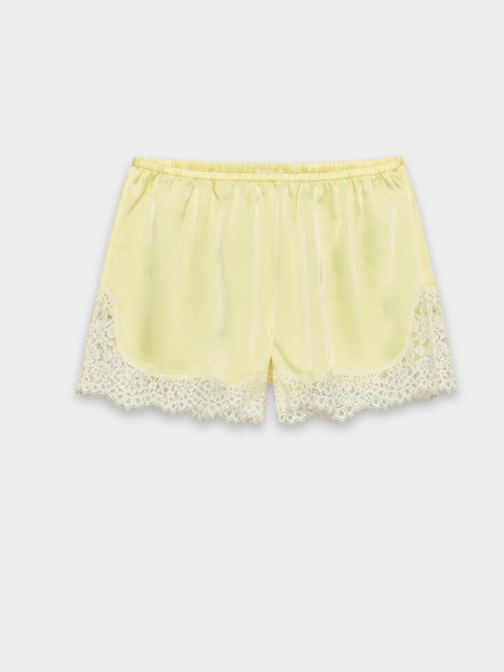 Aritzia Pale Yellow Satin Lace-Trim Shorts